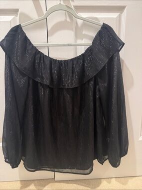 WHBM - Women’s Black Shimmer Off-Shoulder Ruffle Blouse -